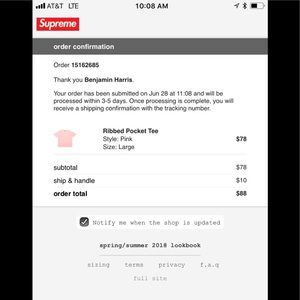Pink Supreme Pocket Ribbed T-shirt free shipping